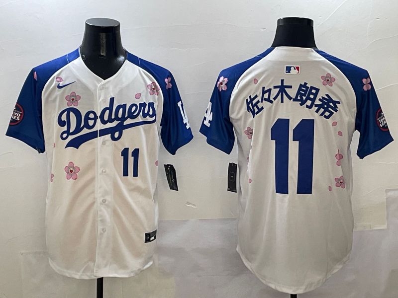 Men Los Angeles Dodgers 11 R.Sasaki White Blue Sakura Edition 2025 Nike MLB Jersey style 2